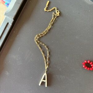 Gold Initial 'A' Necklace with Pearl Accents